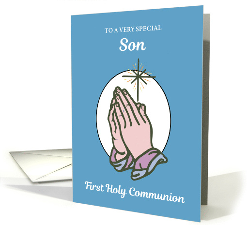 Son First Communion Praying Hands on Blue card (384129)
