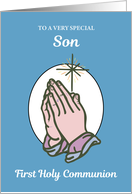 Son First Communion Praying Hands on Blue card