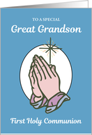 Great Grandson First Communion Praying Hands Congratulations card