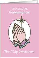 Goddaughter First Communion Praying Hands on Pink card