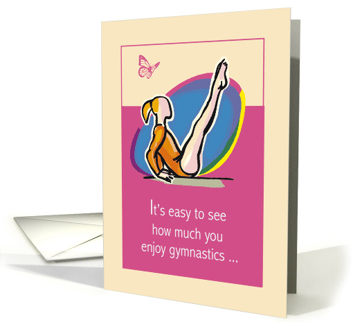 Gymnast Congratulations Gymnastics on Pink with Butterfly card