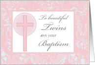 Twin Girls Baptism with Cross Christian Religious card
