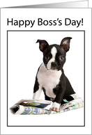 Dog with Newspaper Happy Bos Day card
