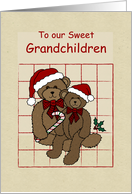 Grandchildren Teddy Bears Wishing Happy Holidays card