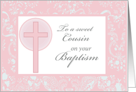 Pink Cross Cousin Girl Baptism Congratulations Religious card