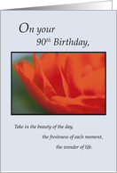 90th Inspirational Birthday with Red Flower card