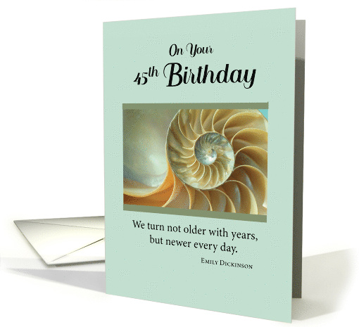 45th Birthday with Spiral Seashell on Green card (596826)