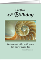 45th Birthday with Spiral Seashell on Green card