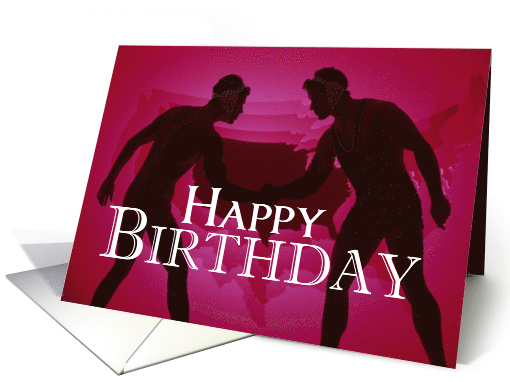 Wrestlers Happy Birthday Red Silhouettes card (632694)