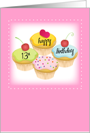 13th Birthday Pink with Cupcakes card