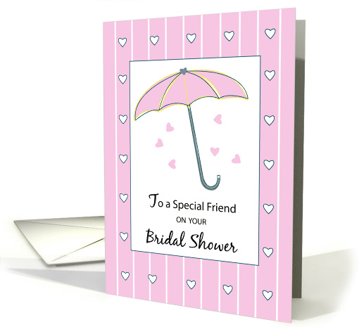 Friend Bridal Shower with Pink Umbrella and Hearts Wedding card