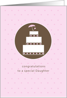 Daughter Bridal Shower Wedding Cake Umbrella Pink and Brown Dots card