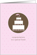 Sister Bridal Shower Wedding Cake Umbrella Pink and Brown Dots card