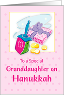 Granddaughter Hanukkah Pink With Dreidel and Gifts card
