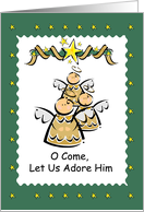 Christmas Angels with Stars Let Us Adore Him card