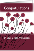 3 Year 12 Step Addiction Recovery Anniversary Flowers card