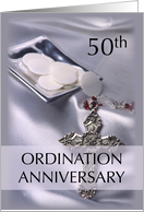 50th Ordination Anniversary Invitation with Cross and Hosts card