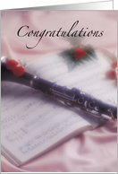 Clarinet Performance Congratulations with Sheet Music and Flowers card