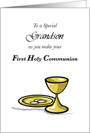 Grandson First Holy Communion with Hosts and Chalice card