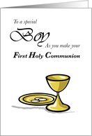 Boy First Holy Communion with Hosts and Chalice card
