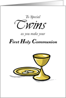 Twins First Holy Communion with Hosts and Chalice card