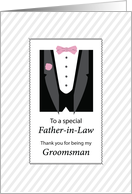 Father-in-Law Thank You for Being Groomsman Rose Pink and Gray card