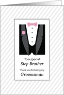 Step Brother Thank You for Being Groomsman Rose Pink and Gray card