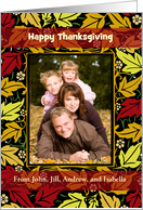 Photo and Customizable Name Thanksgiving Wishes with Leaves card