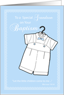 Grandson Baptism Congratulations Blue with White Outfit Religion card