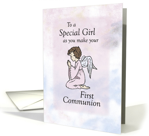 Girl First Communion Pink Angel Praying card (915525)