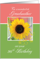 Grandmother 90th Birthday with Sunflower on Pink and Green card