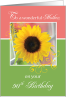 Mother 90th Birthday with Sunflower on Pink and Green card