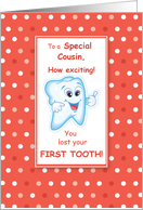 Cousin Lost First Tooth Congratulations Orange Dots card