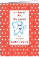 Son Lost First Tooth Congratulations Orange Dots card