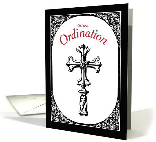 Ordination Congratulations Cross on Black card (953681)