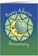 14th Adoption Anniversary Happy Moon on Green and Blue card