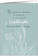 Thank You Donation in Memory of Our Beloved Granddaughter card