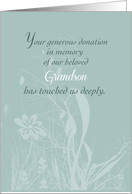 Thank You Donation in Memory of Our Beloved Grandson card