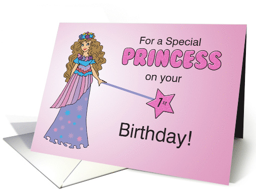 1st Birthday Pink Princess with Sparkly Look and Wand card (978251)