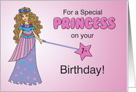 1st Birthday Pink Princess with Sparkly Look and Wand card