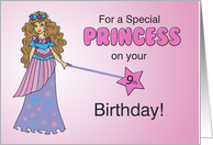 9th Birthday Pink and Purple Princess with Sparkly Look and Wand card