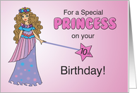 10th Birthday Pink and Purple Princess with Sparkly Look and Wand card