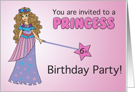 6th Princess Birthday Party Invitation Pink Purple with Sparkly Look card