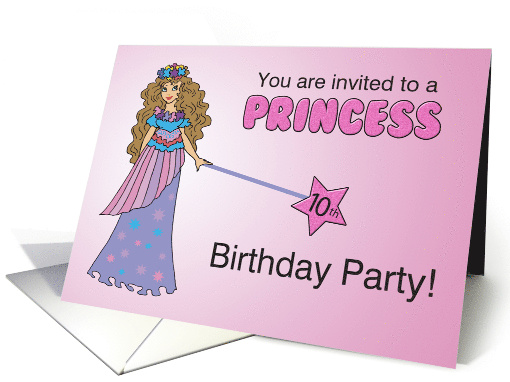 10th Princess Birthday Party Invitation Pink Purple Sparkly Look card