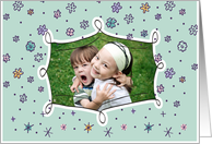 Gotcha Day Photo Custom Card Green with Flowers and Dots card