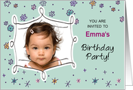 Birthday Invitation Photo Custom Name Emma Flowers Dots card