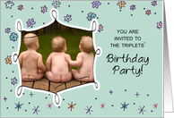 Triplets Birthday Invitation Photo Custom Personalize Flowers card