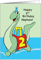 2nd Birthday to Nephew Dinosaur with Hat and Present Boy card