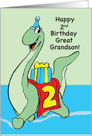 2nd Birthday to GREAT GRANDSON Dinosaur with Hat and Present Boy card