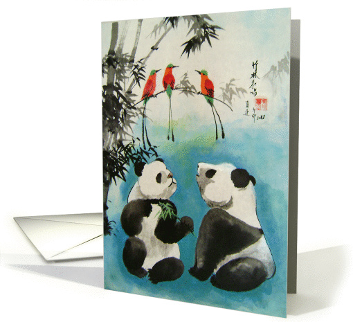Trio Orchestra Two Pandas and Exotic Birds card (896876)